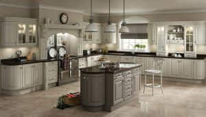 Calcutta kitchen finished in ivory stone and grey